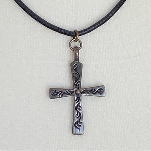 Boho 925 Silver Cross Pendent With Leather Necklace